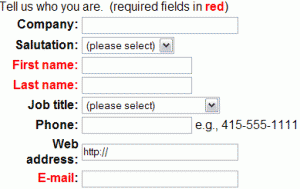Form with text required fields in red
