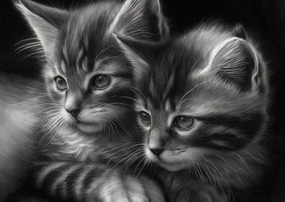 Kittens drawn in charcoal. Created in Midjourney