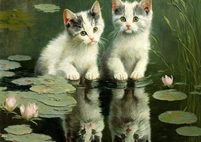 Kittens in the style of Monet. Rendered in Midjourney