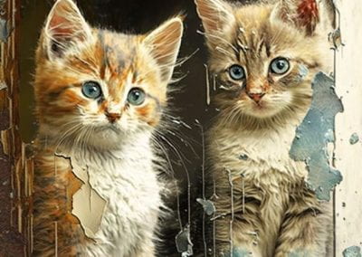 two mixed media style kittens. created in midjourney