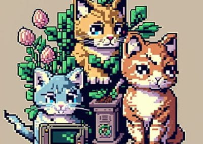 Kittens rendered in a Pixel Art style using Midjourney