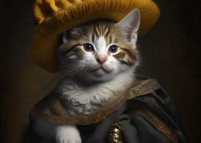 Kittens in the style of Rembrandt, rendered in Midjourney