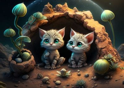 Kittens on an alien planet. Created in Midjourney