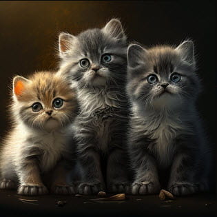 Baseline kittens rendered in Midjourney with no style filters applied.