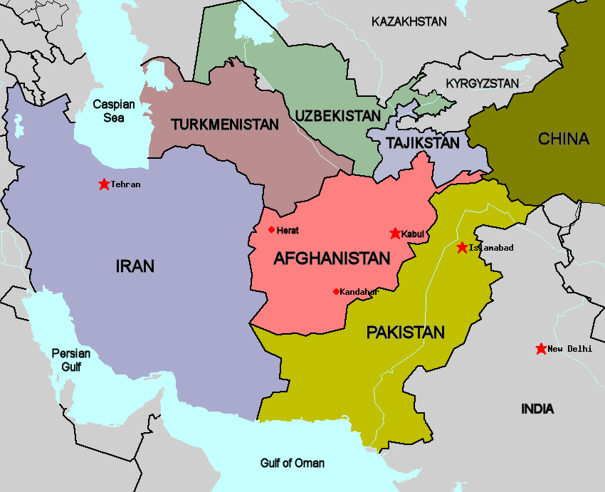 india afiganistan Asian map of