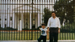 Pablo Escobar and son pose in front of the White House, undated photo