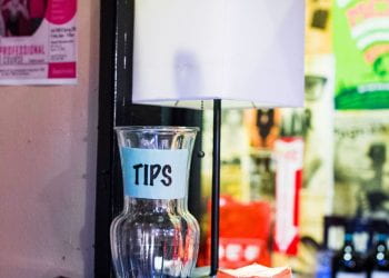 The tip jar on the front desk of Hyde Park Theater 2019-02-05