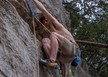 Climber grips holds as he plots next move at the Barton Creek Gr