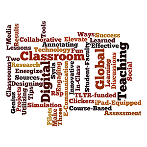 Word cloud with largest text: classroom, global, digital, teaching