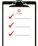 Clipboard with checkmarks and Canvas logo