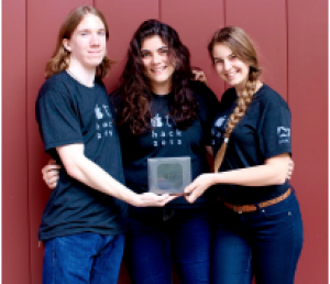 Gage Martin, Sophie Gairo, and Maria Bisaga with their 1st Place Prize from the AppleTV Hackathon