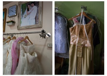 White wedding dress versus traditional Thai wedding dress, Tonrak Wedding Shop, Nakhon Si Thammarat City